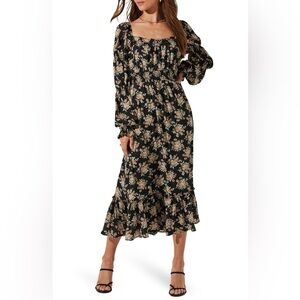 ASTR the Label Floral Smocked Waist Peasant Midi Dress